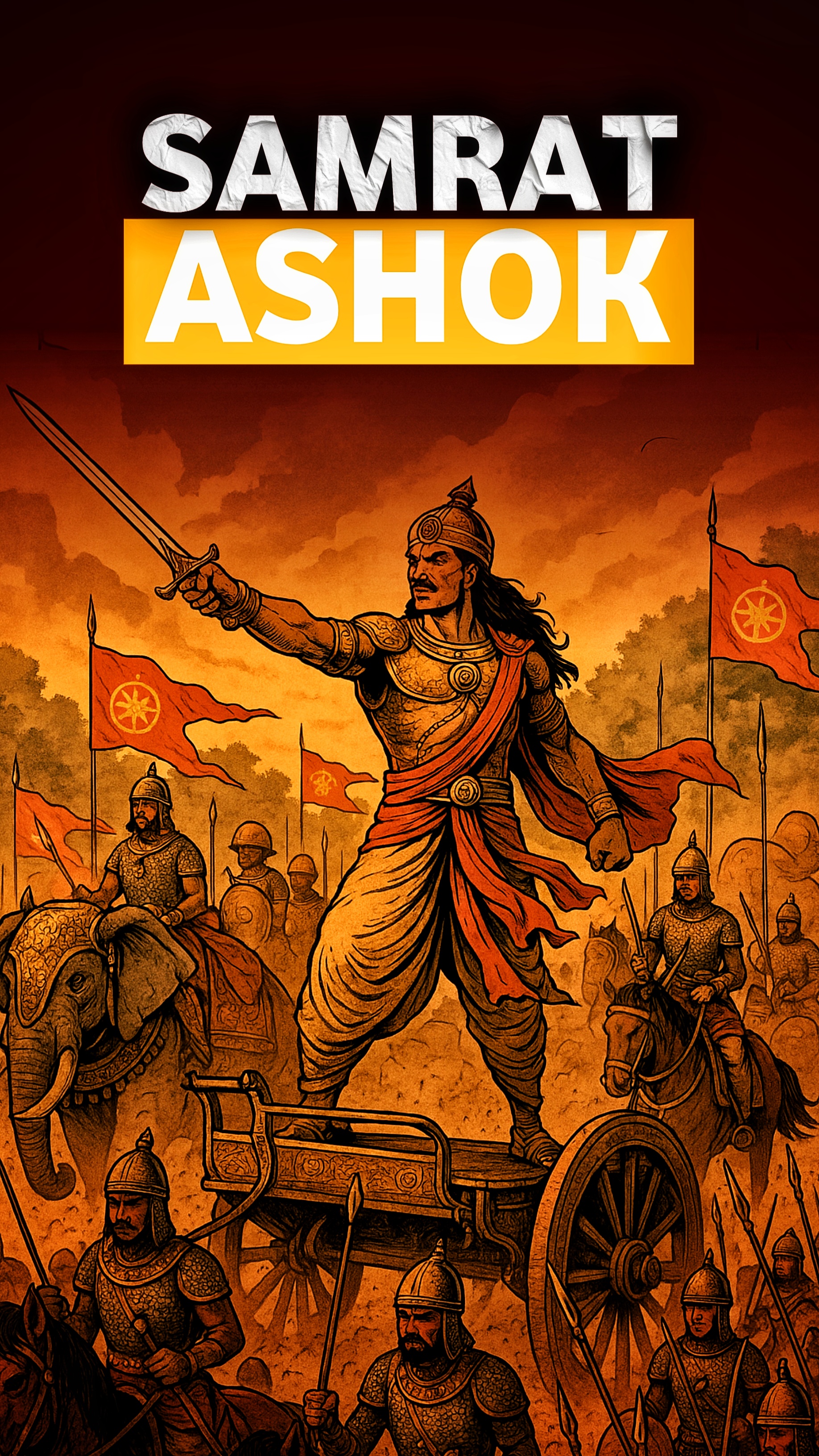 Samrat Ashok - Historical warrior design with gold and orange